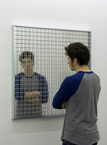 grid.portrait - 2007 Glas, Spiegel, Gitterrost, Zinkblech (glass, mirror, galvanized grating) 100,5 x 100,5 cm